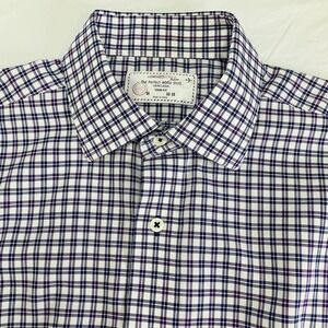 Lorenzo Uomo Mens Purple Plaid Trim Fit Long Slv Button Down Shirt Size 16 32/33